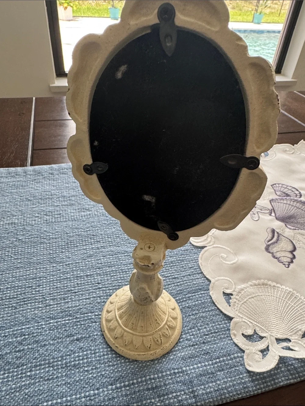 Vintage-Style White Decorative Vanity Mirror - cream